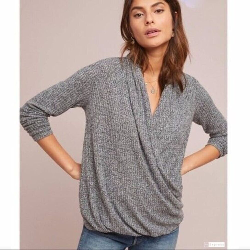 Anthropologie Akemi + Kin Waffle Knit Grey Wrap Top Woodruff Sweater Women's XS - Picture 2 of 10